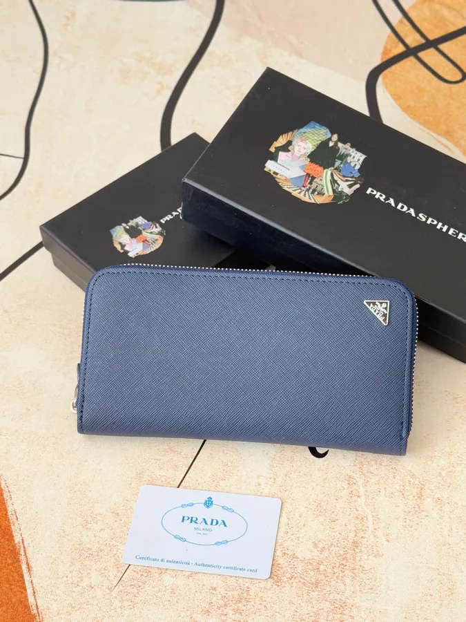 Classic Single Zip Wallet in Blue ZP Development, Italian Cross Grain Calfskin