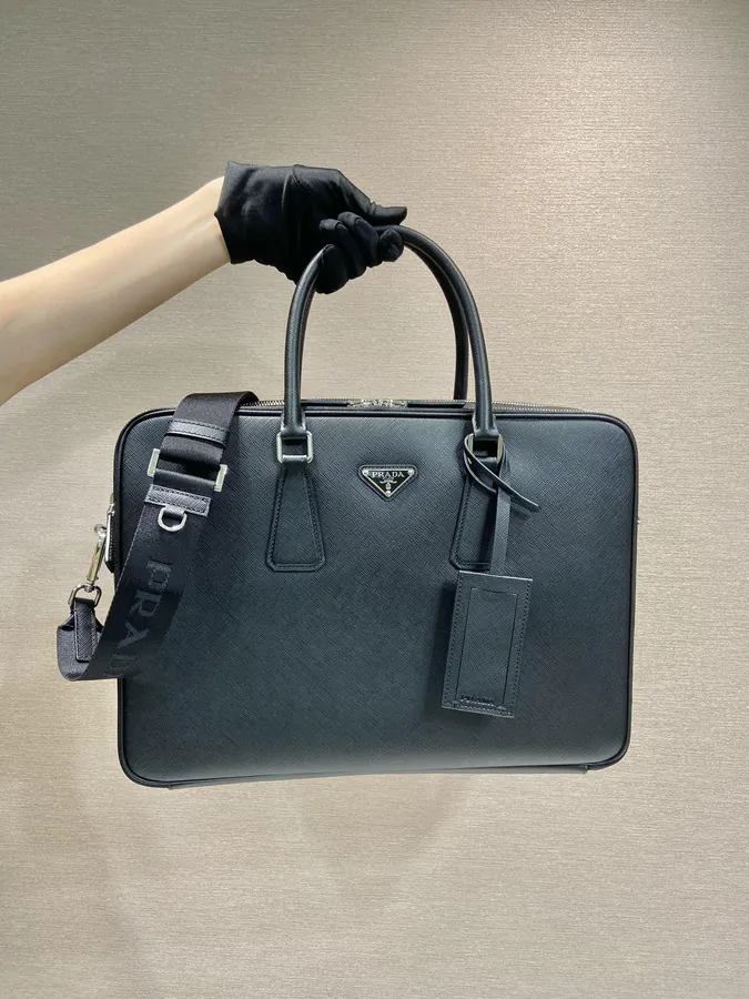 Elegant Saffiano Leather Briefcase with Dual Compartments