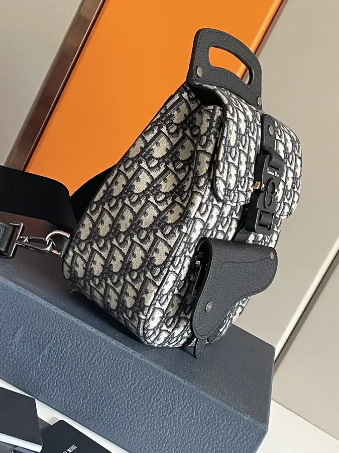 Dio Oblique Mini Bag Black Grained Calfskin