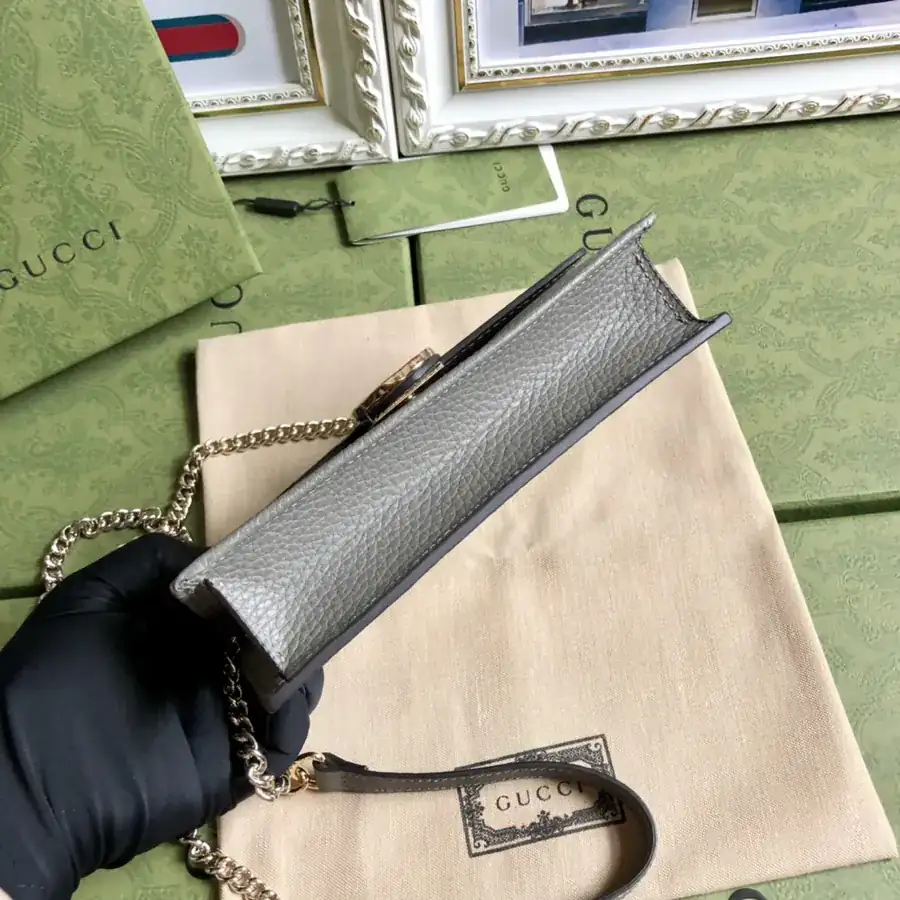 G Brand Bucket Bag with Grained Calfskin and Double G Chain