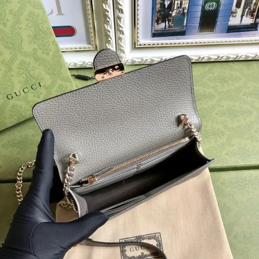 G Brand Bucket Bag with Grained Calfskin and Double G Chain