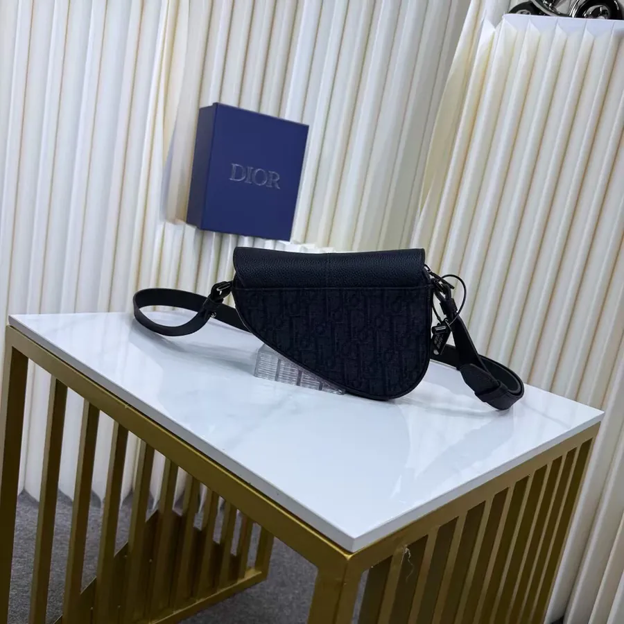 Dior Mini Saddle Bag with Magnetic Clasp and Adjustable Strap