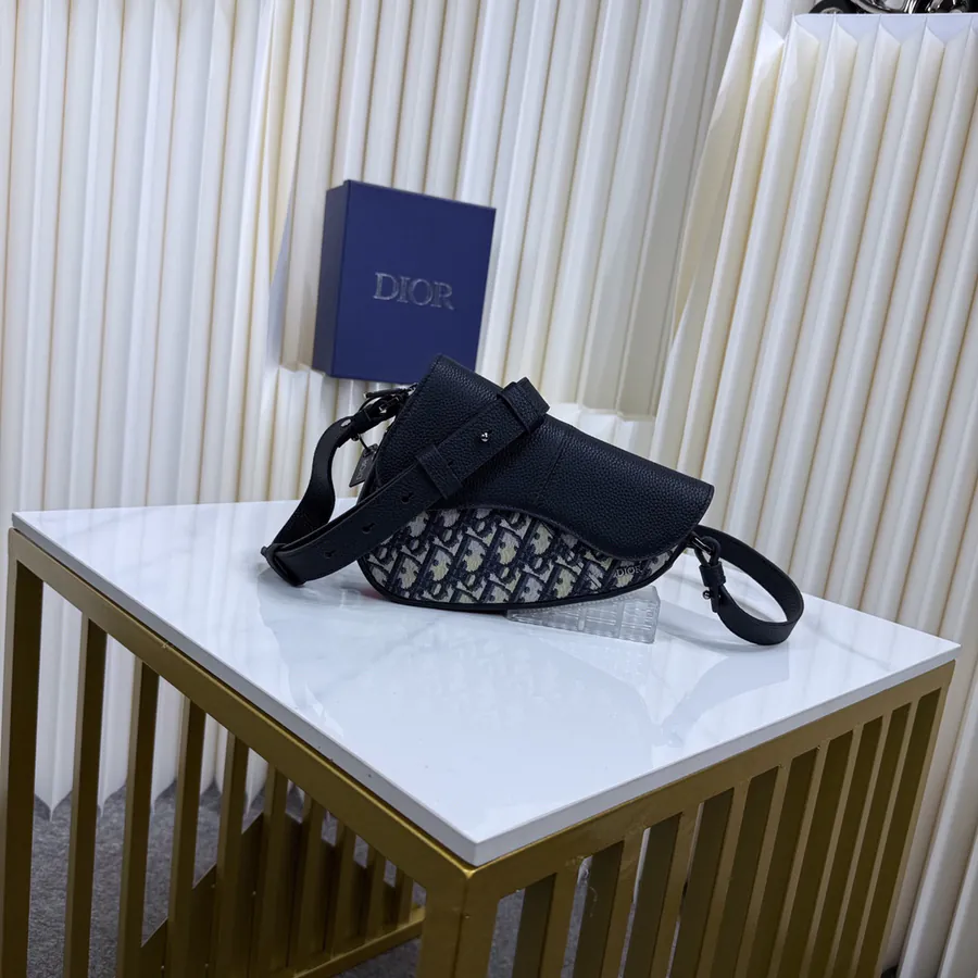 Mini Saddle Bag with Grained Calfskin Trim