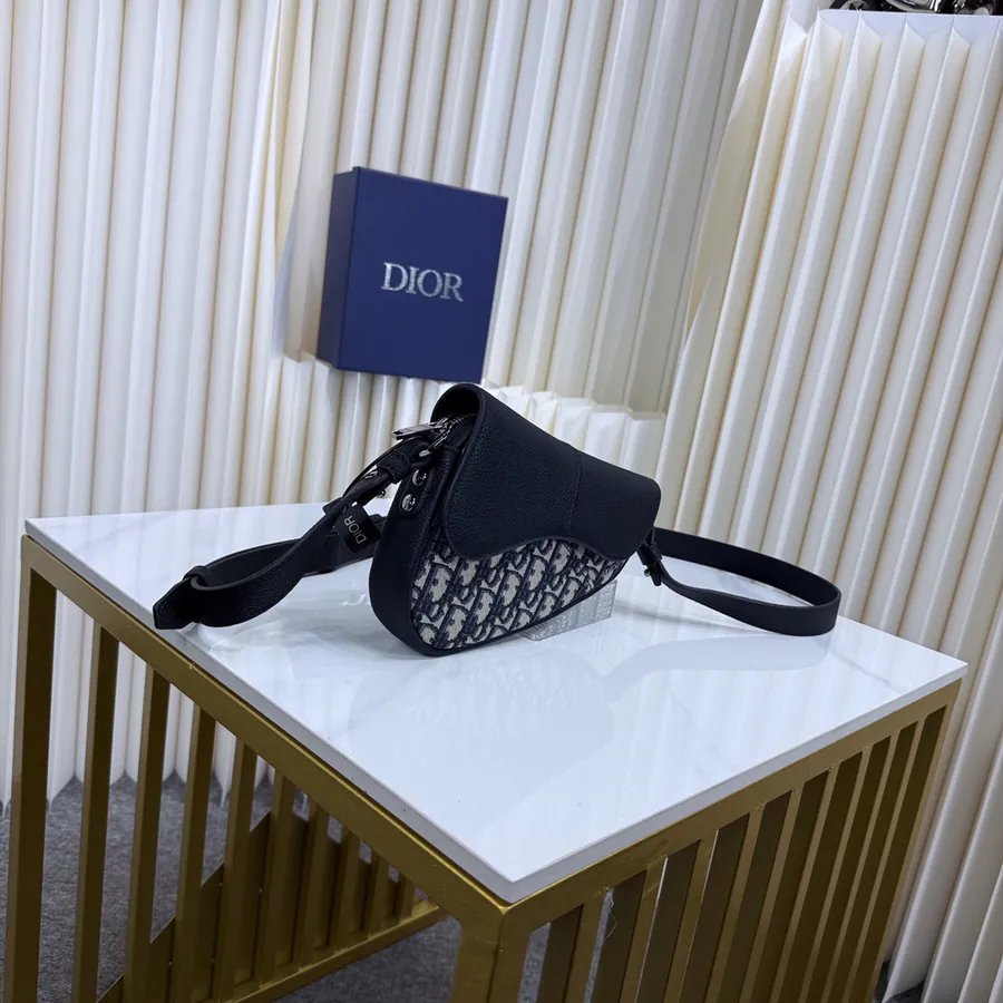 Mini Saddle Bag with Grained Calfskin Trim