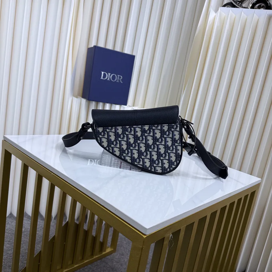 Mini Saddle Bag with Grained Calfskin Trim