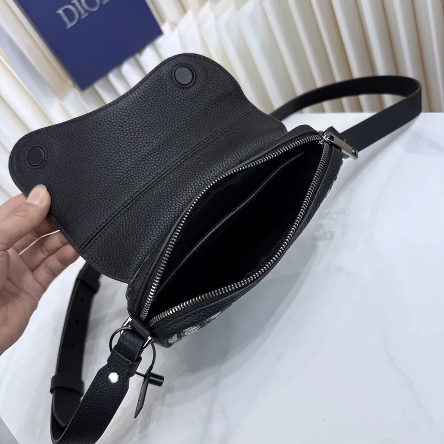 Mini Saddle Bag with Grained Calfskin Trim