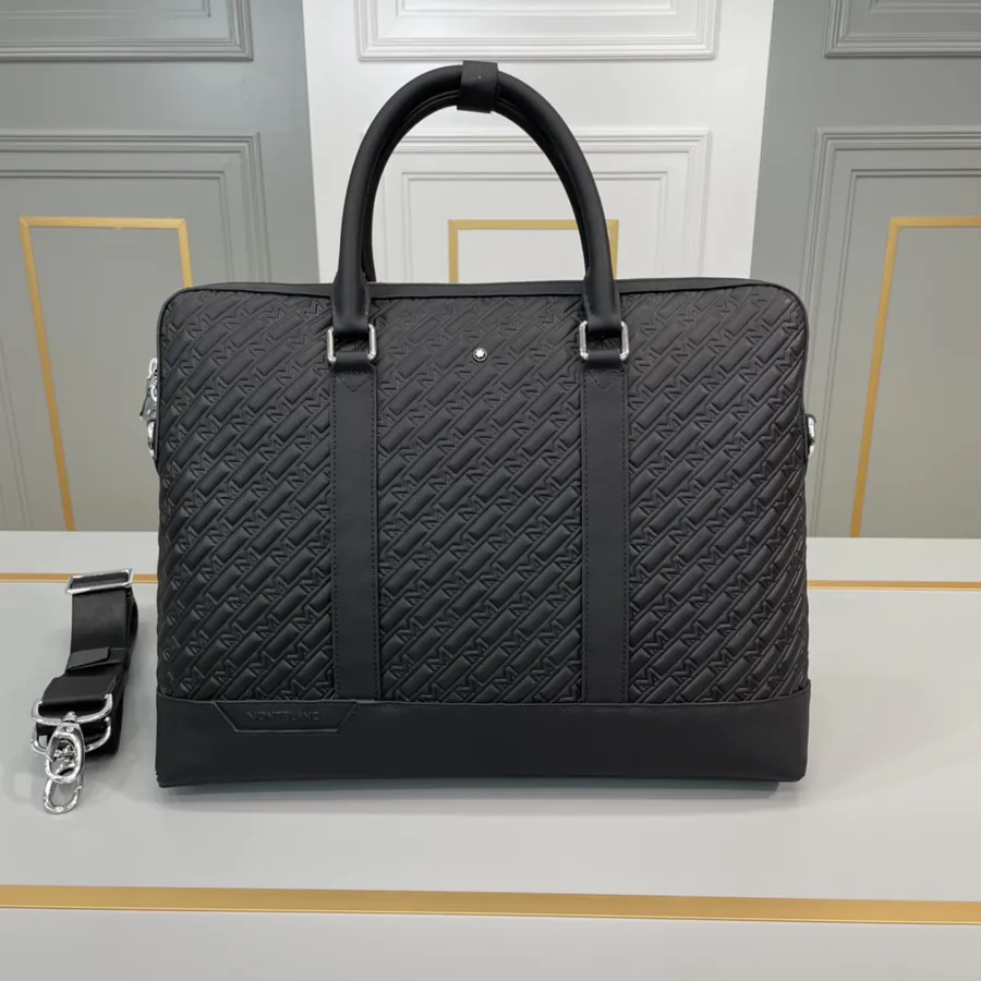 New MONTBLANC Men's Briefcase Premium Leather, Elegant Design