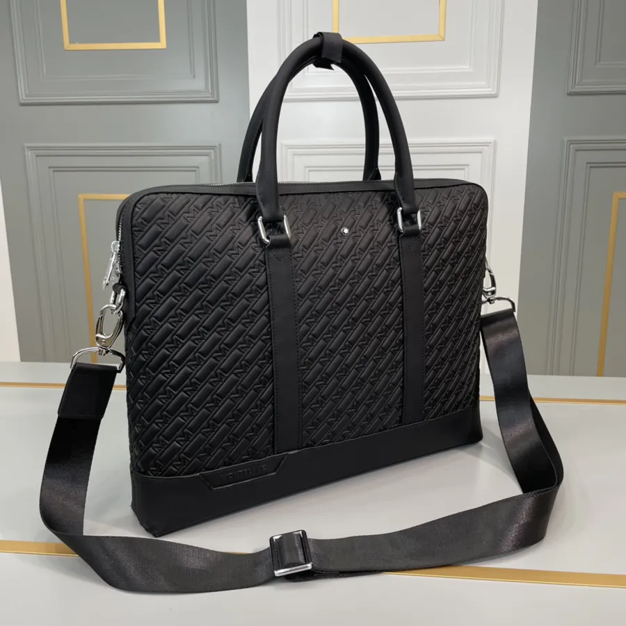 New MONTBLANC Men's Briefcase Premium Leather, Elegant Design