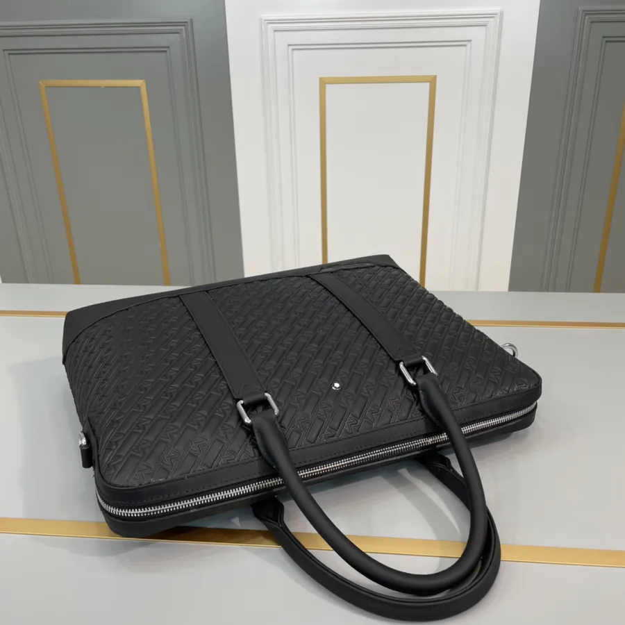 New MONTBLANC Men's Briefcase Premium Leather, Elegant Design