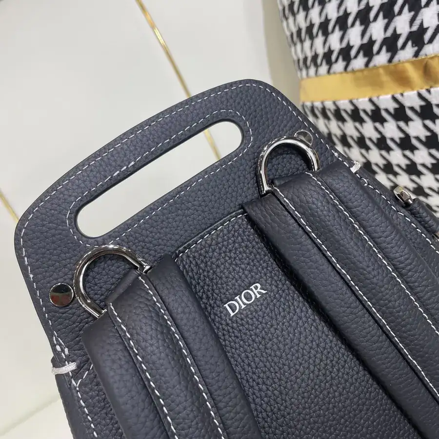 Dio Oblique Mini Saddle Crossbody Bag in Black Grained Calfskin