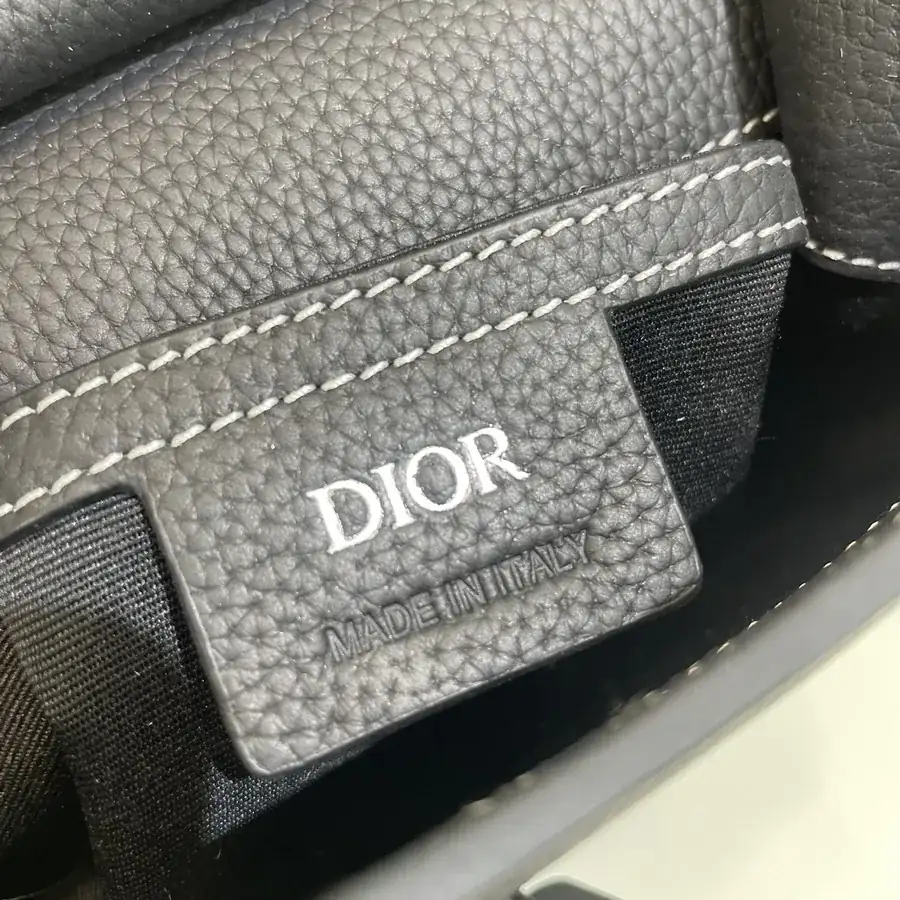 Dio Oblique Mini Saddle Crossbody Bag in Black Grained Calfskin