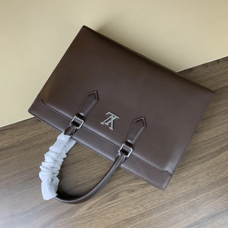 LV Premium Grained Calfskin Briefcase with Lock 2023 Trendy Design