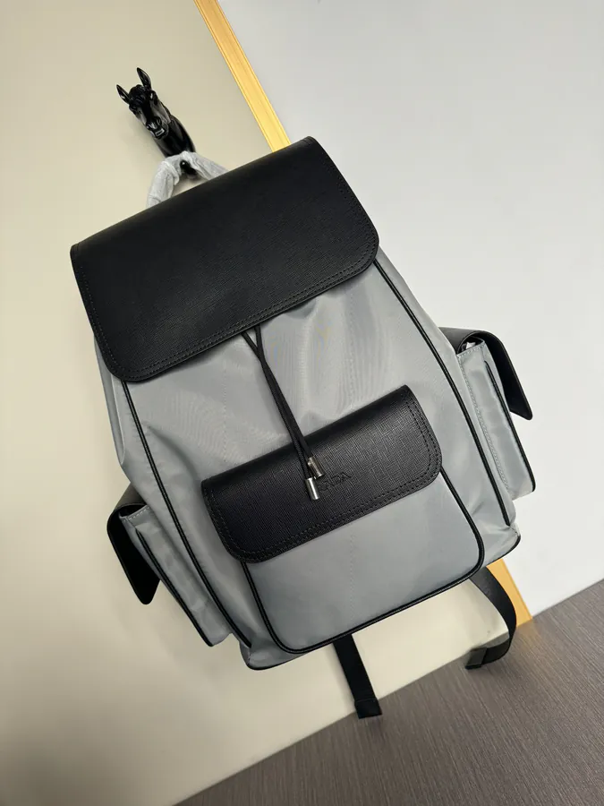 Prada Nylon and Grained Calfskin Double Shoulder Bag
