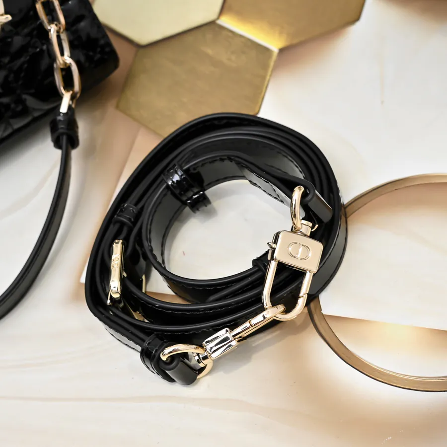 Lady D−Joy Crossbody Bag White Patent Leather with Gold Trim, Small Size