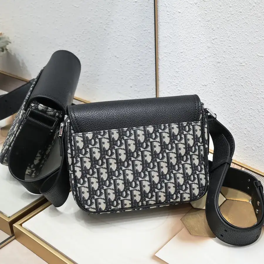 Mini Saddle Messenger Bag in Black Grained Calfskin