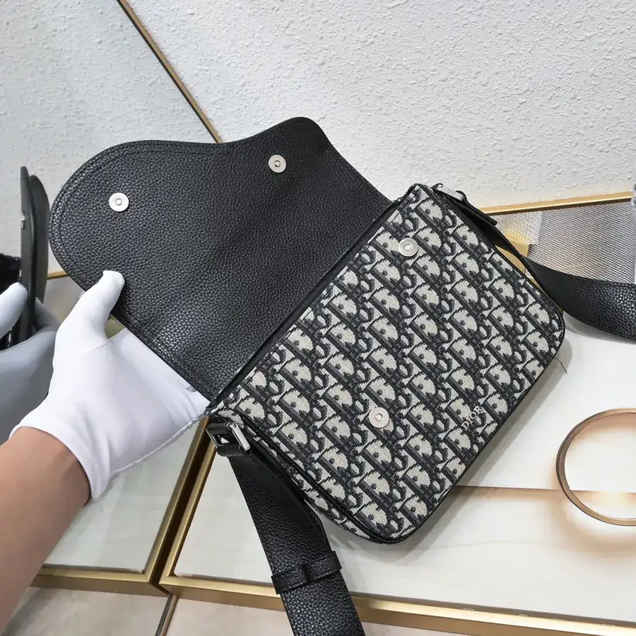 Mini Saddle Messenger Bag in Black Grained Calfskin