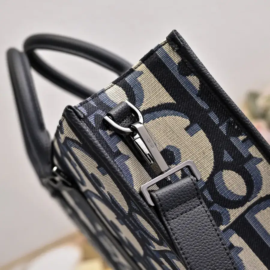Dior Oblique Print Handbag with Grained Calfskin Details