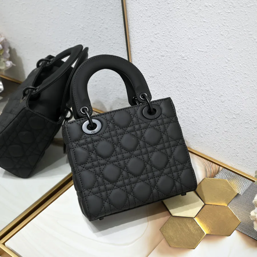 Di0r Ultra Matte Black Calfskin Tote with Chain Handles