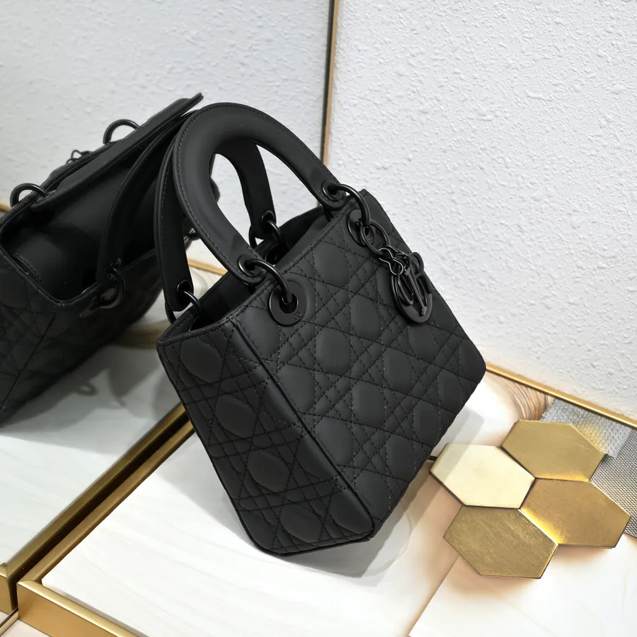 Di0r Ultra Matte Black Calfskin Tote with Chain Handles
