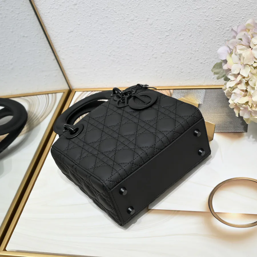 Di0r Ultra Matte Black Calfskin Tote with Chain Handles