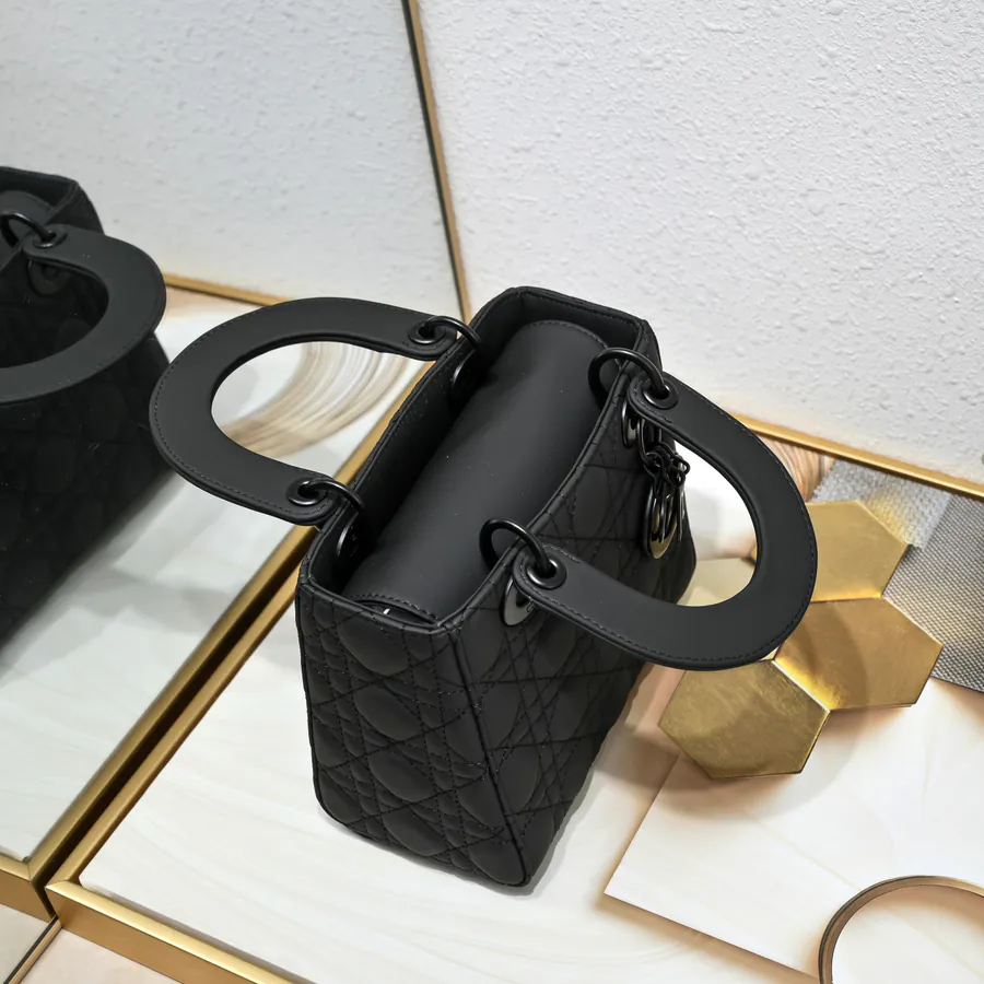 Di0r Ultra Matte Black Calfskin Tote with Chain Handles