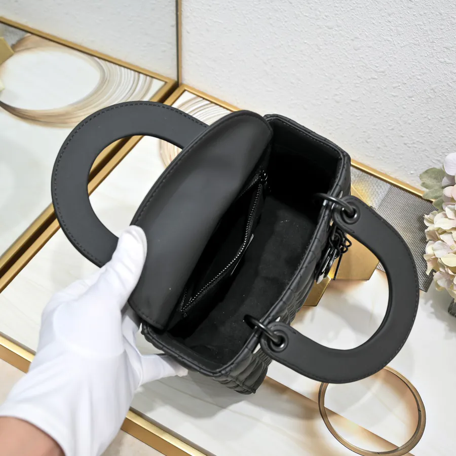 Di0r Ultra Matte Black Calfskin Tote with Chain Handles