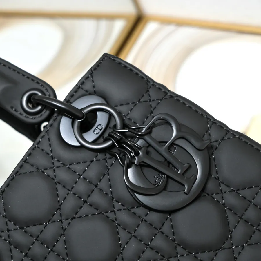 Di0r Ultra Matte Black Calfskin Tote with Chain Handles