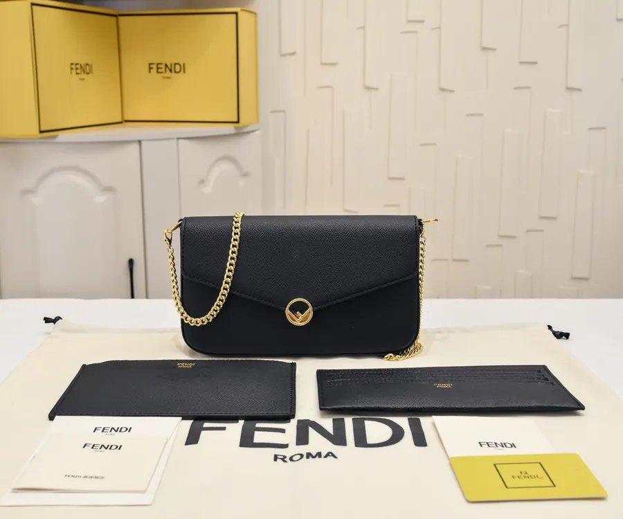 Fendi Mini Handbag with Geometric Flip Closure and Detachable Chain Strap