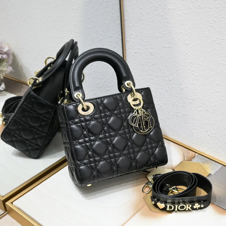 Lady Dio.r Four Compartment Calfskin with Engraved Brass Clasp