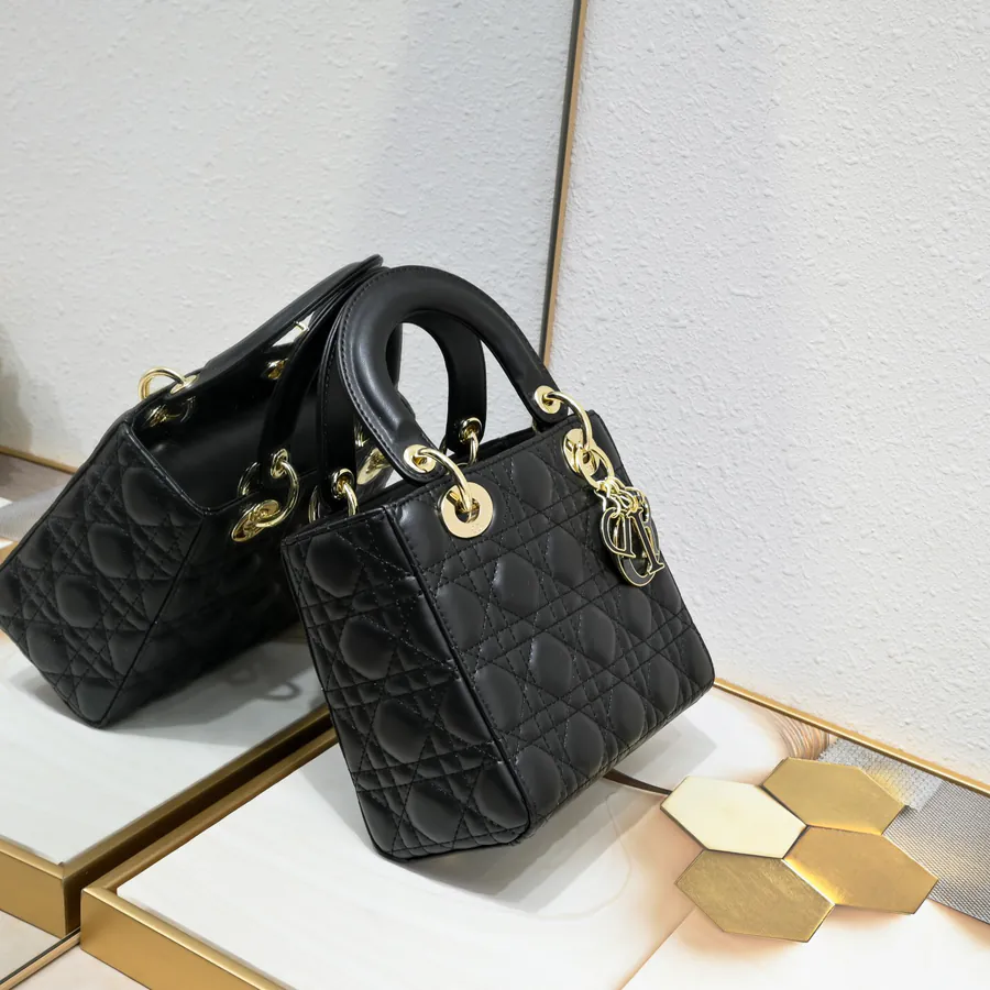 Lady Dio.r Four Compartment Calfskin with Engraved Brass Clasp