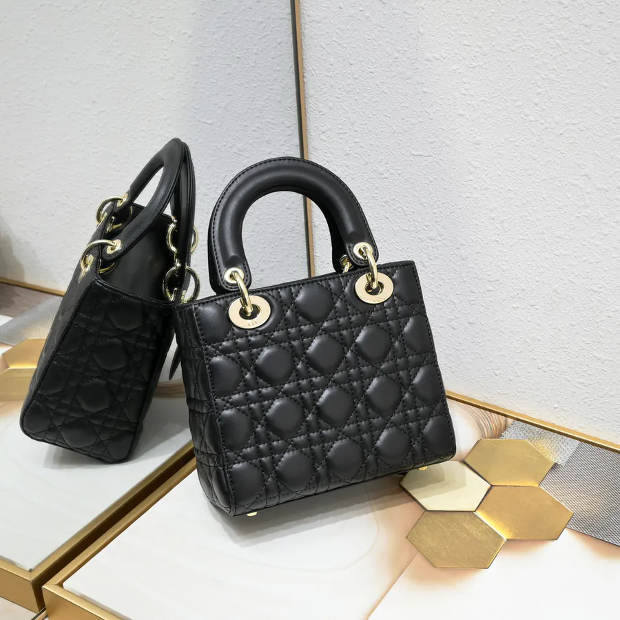 Lady Dio.r Four Compartment Calfskin with Engraved Brass Clasp