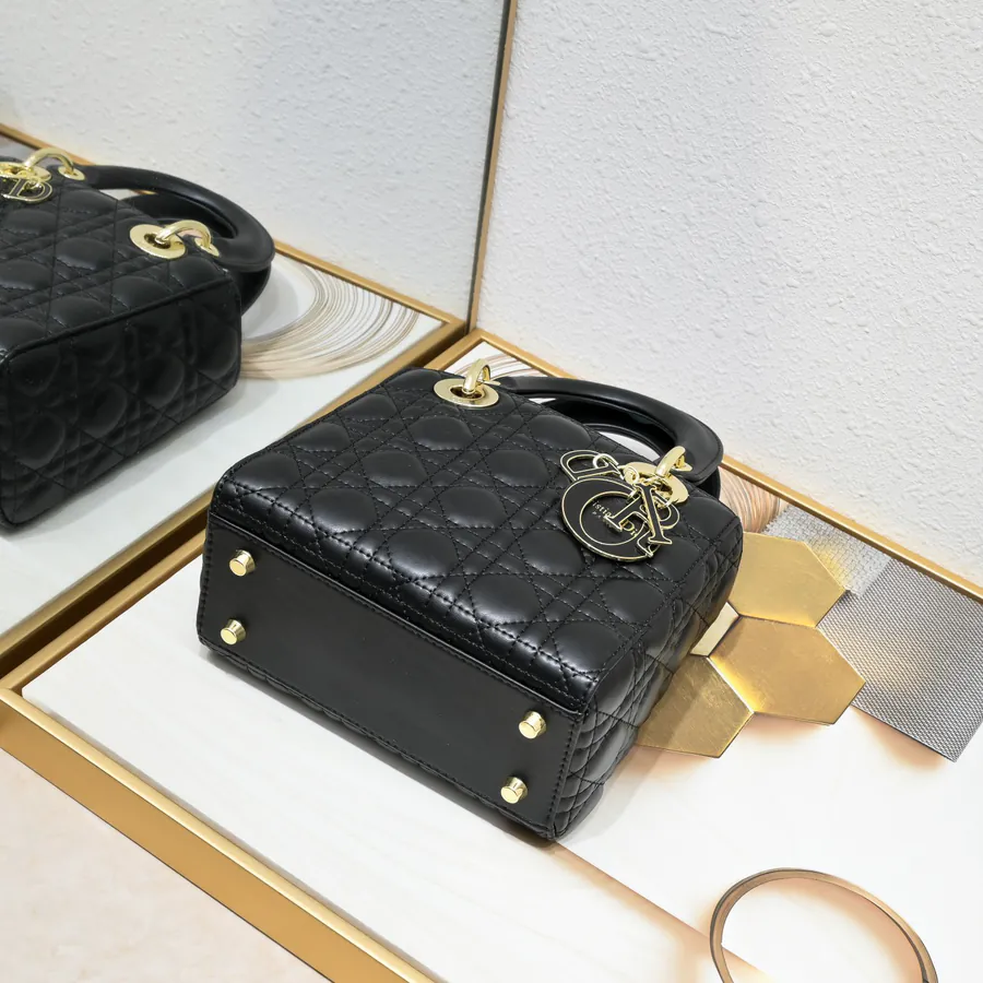 Lady Dio.r Four Compartment Calfskin with Engraved Brass Clasp