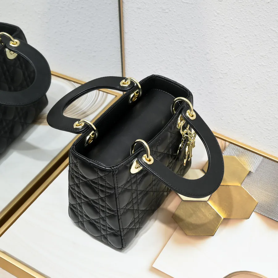 Lady Dio.r Four Compartment Calfskin with Engraved Brass Clasp