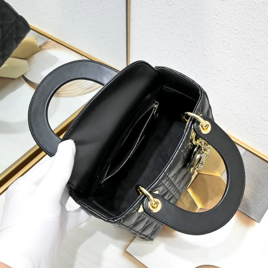 Lady Dio.r Four Compartment Calfskin with Engraved Brass Clasp