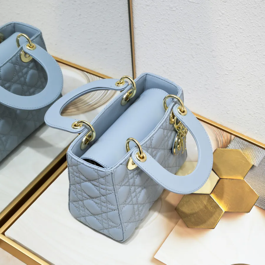 Lady Dio.r Four Compartment Calfskin Bag with Engraved Clasp