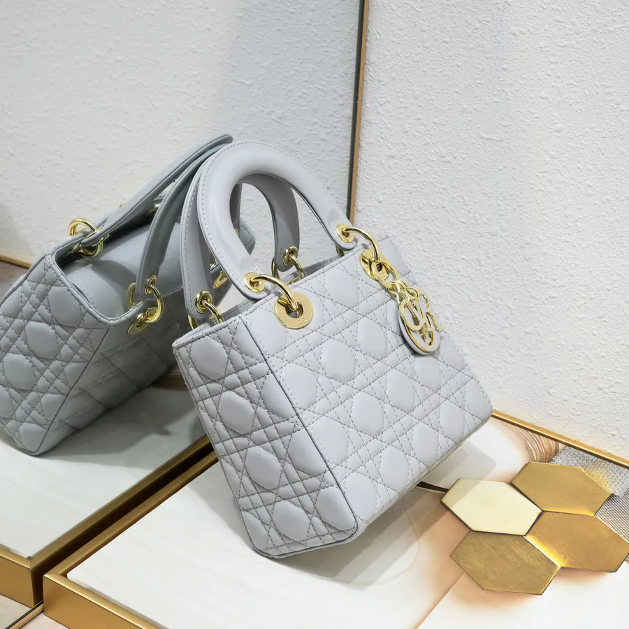 Lady Dio.r Four Compartment Calfskin Bag with Engraved Clasp