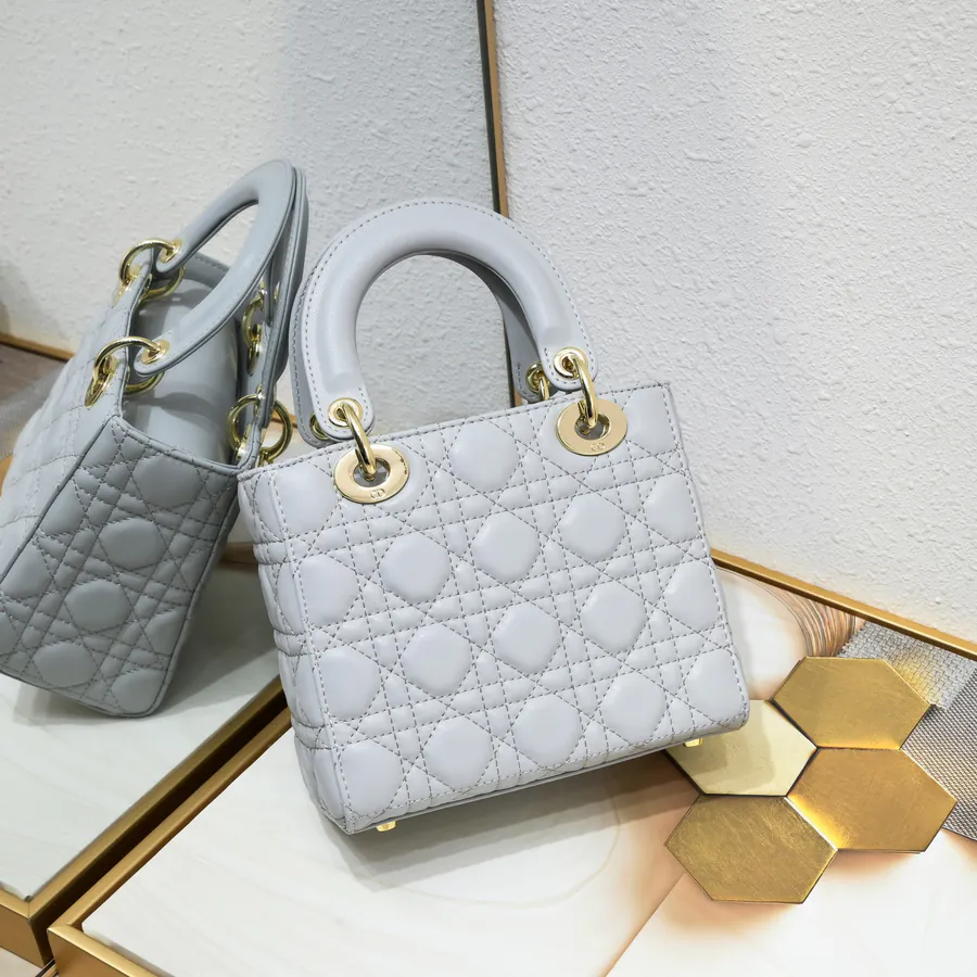 Lady Dio.r Four Compartment Calfskin Bag with Engraved Clasp