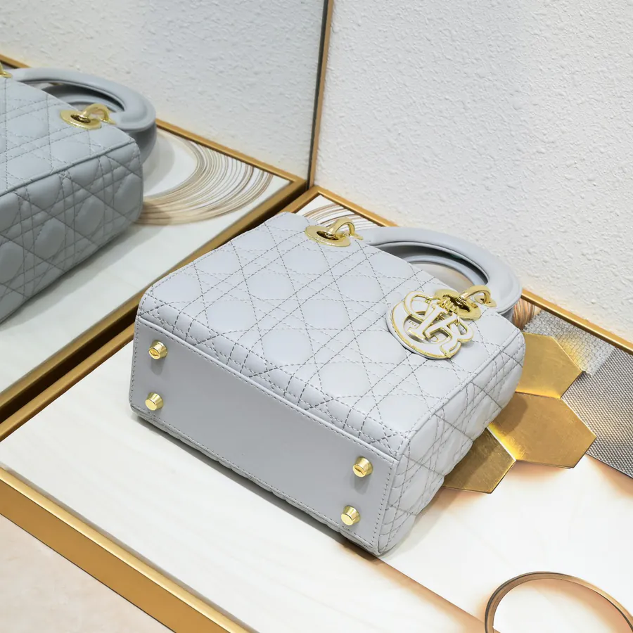 Lady Dio.r Four Compartment Calfskin Bag with Engraved Clasp