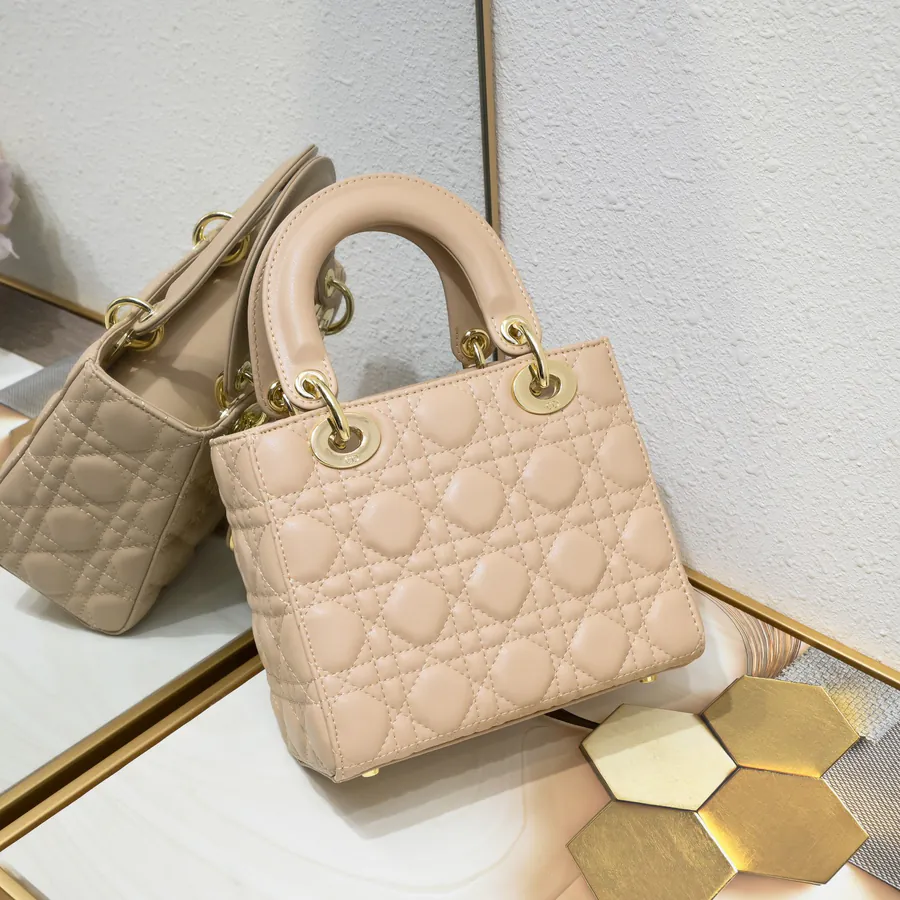 Lady Dio.r Four Compartment Calfskin Bag with Engraved Clasp