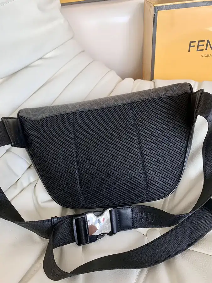 Fendi Black Grained Calfskin Double F Trendy Waist Bag