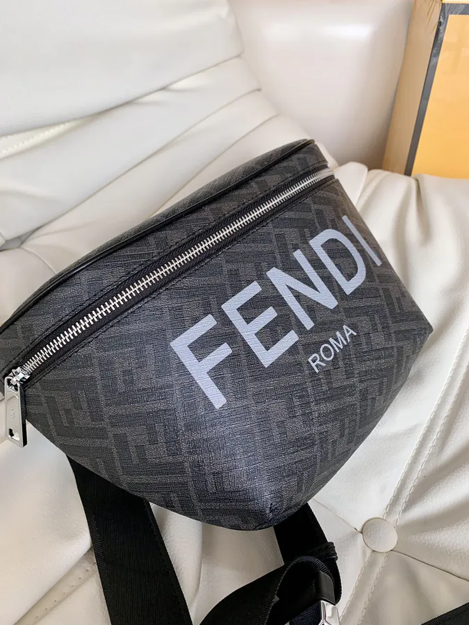 Fendi Black Grained Calfskin Double F Trendy Waist Bag