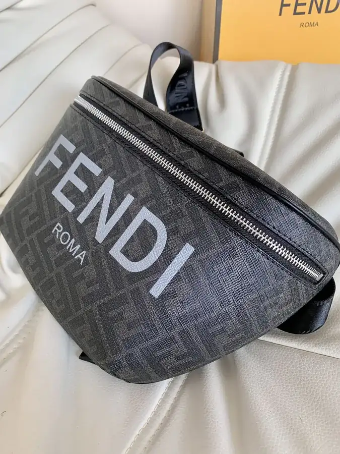 Fendi Black Grained Calfskin Double F Trendy Waist Bag