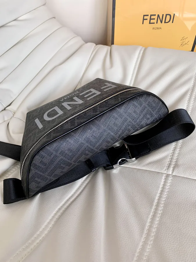 Fendi Black Grained Calfskin Double F Trendy Waist Bag