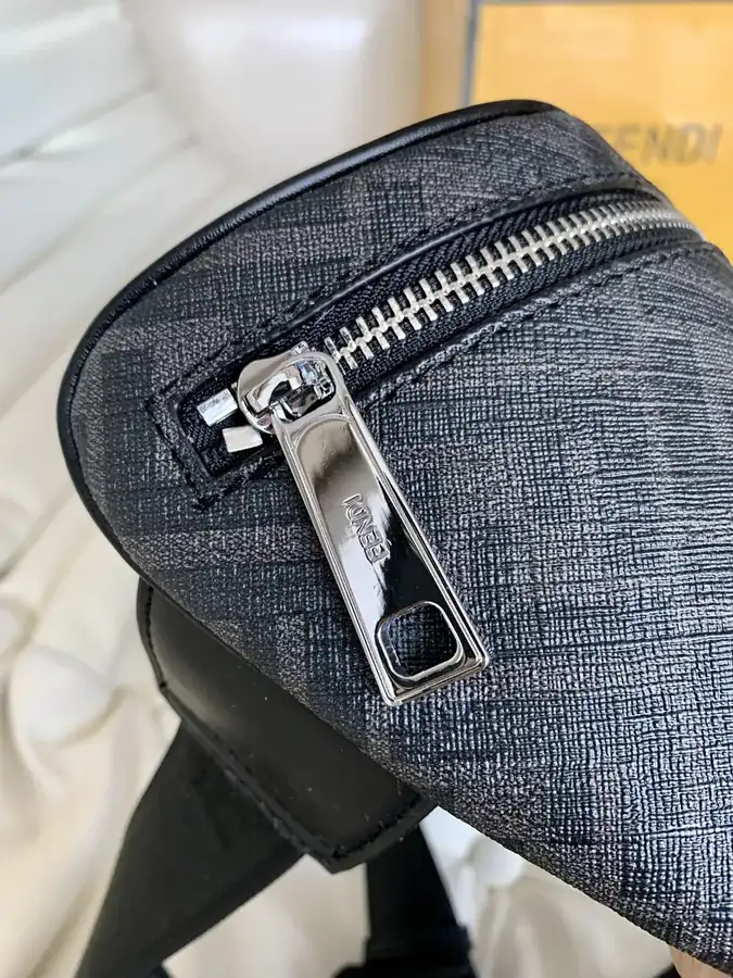 Fendi Black Grained Calfskin Double F Trendy Waist Bag
