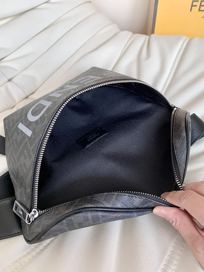 Fendi Black Grained Calfskin Double F Trendy Waist Bag