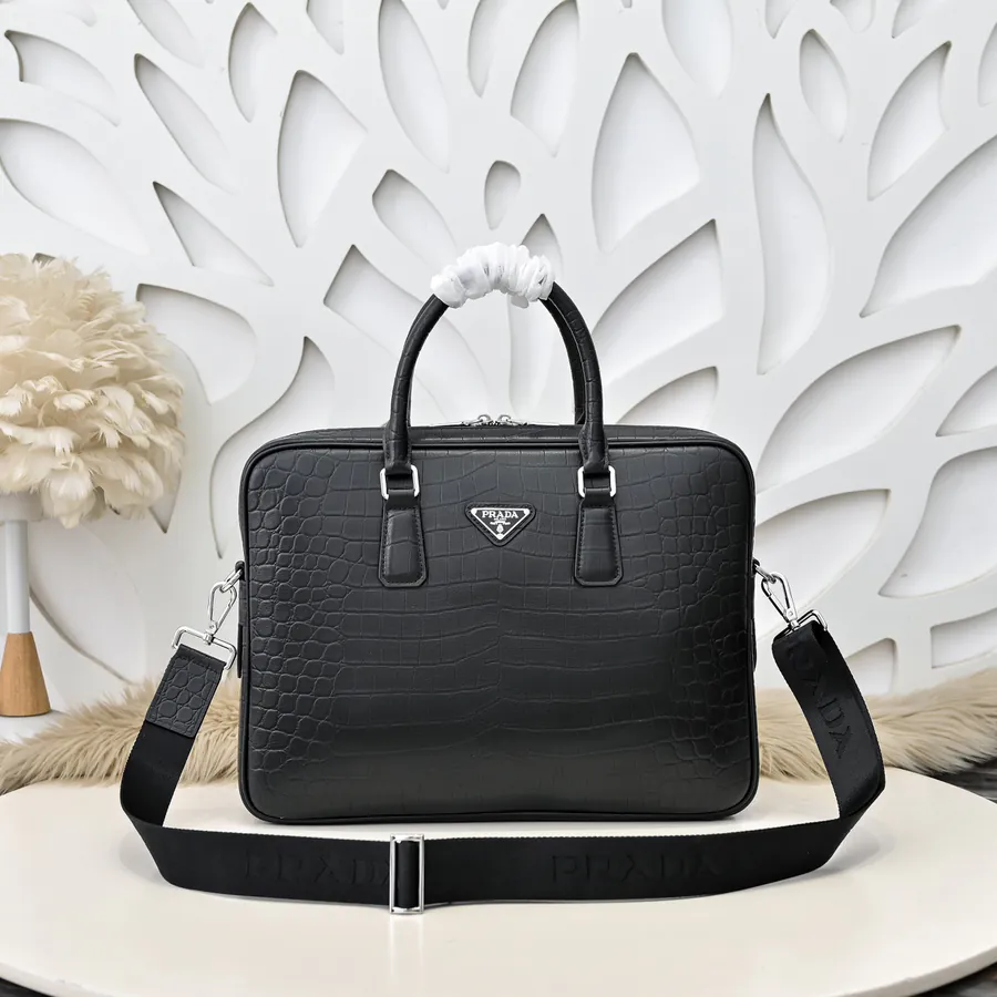 PRADA Men's Briefcase Premium Leather, Stylish and Versatile
