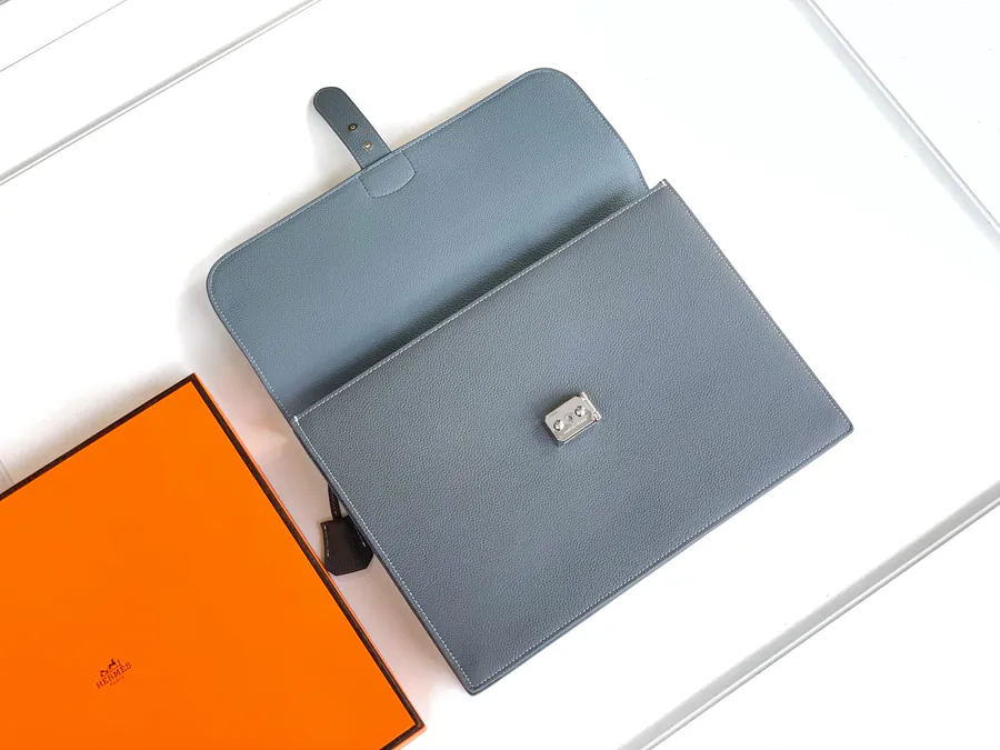 New Business Bag 6093 1A, Gray Blue, Premium Leather