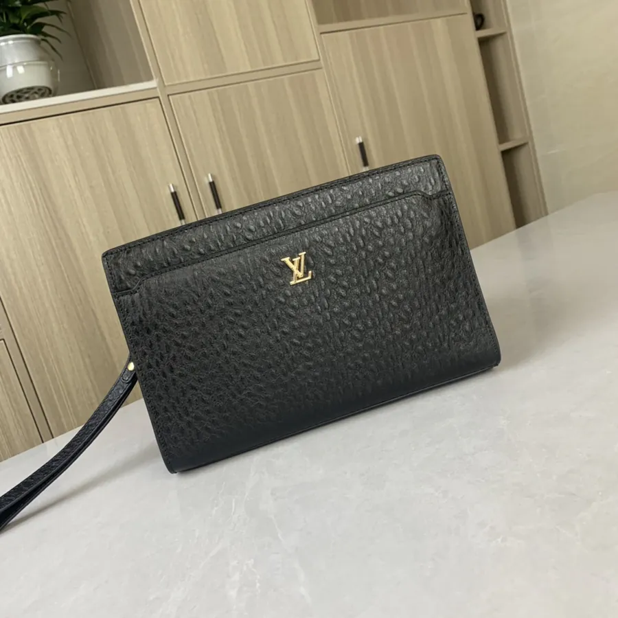 LV Ostrich Grained Calfskin Password Lock Tote