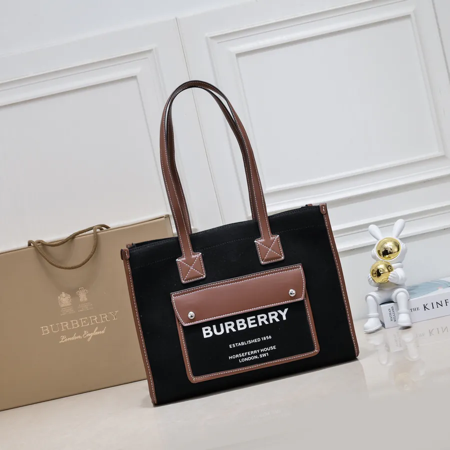 B House Freya Italian Tote Bag with Double Color Canvas and Leather