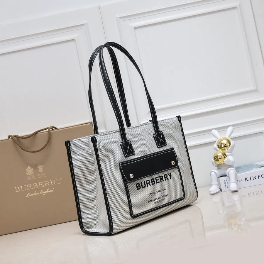 B House Freya Italian Tote Bag with Dual Color Canvas and Leather
